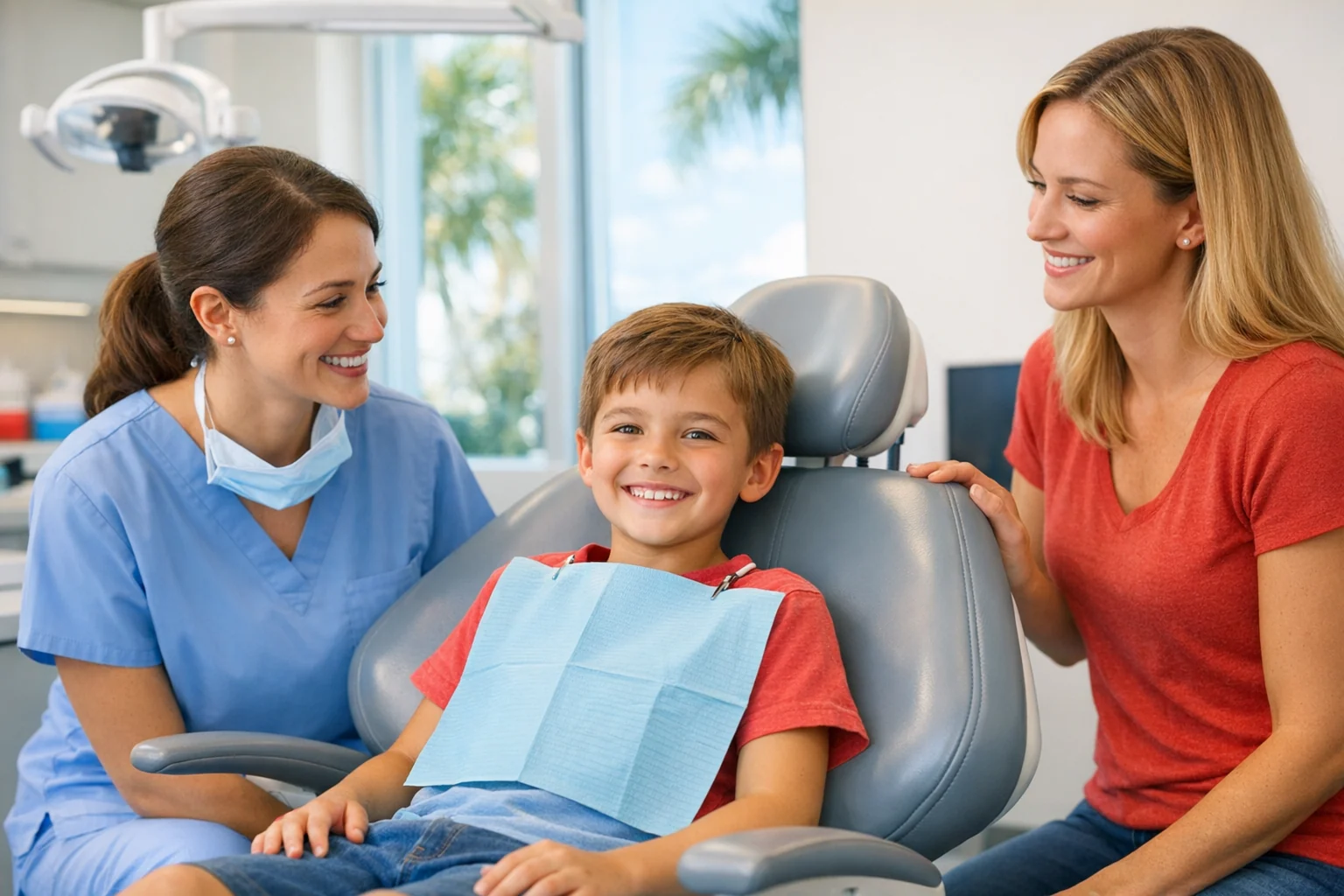 Child smiling during a dental appointment